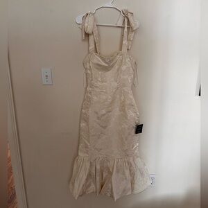 Lulu's Cream Floral Jacquard Midi Dress with Tie Straps
